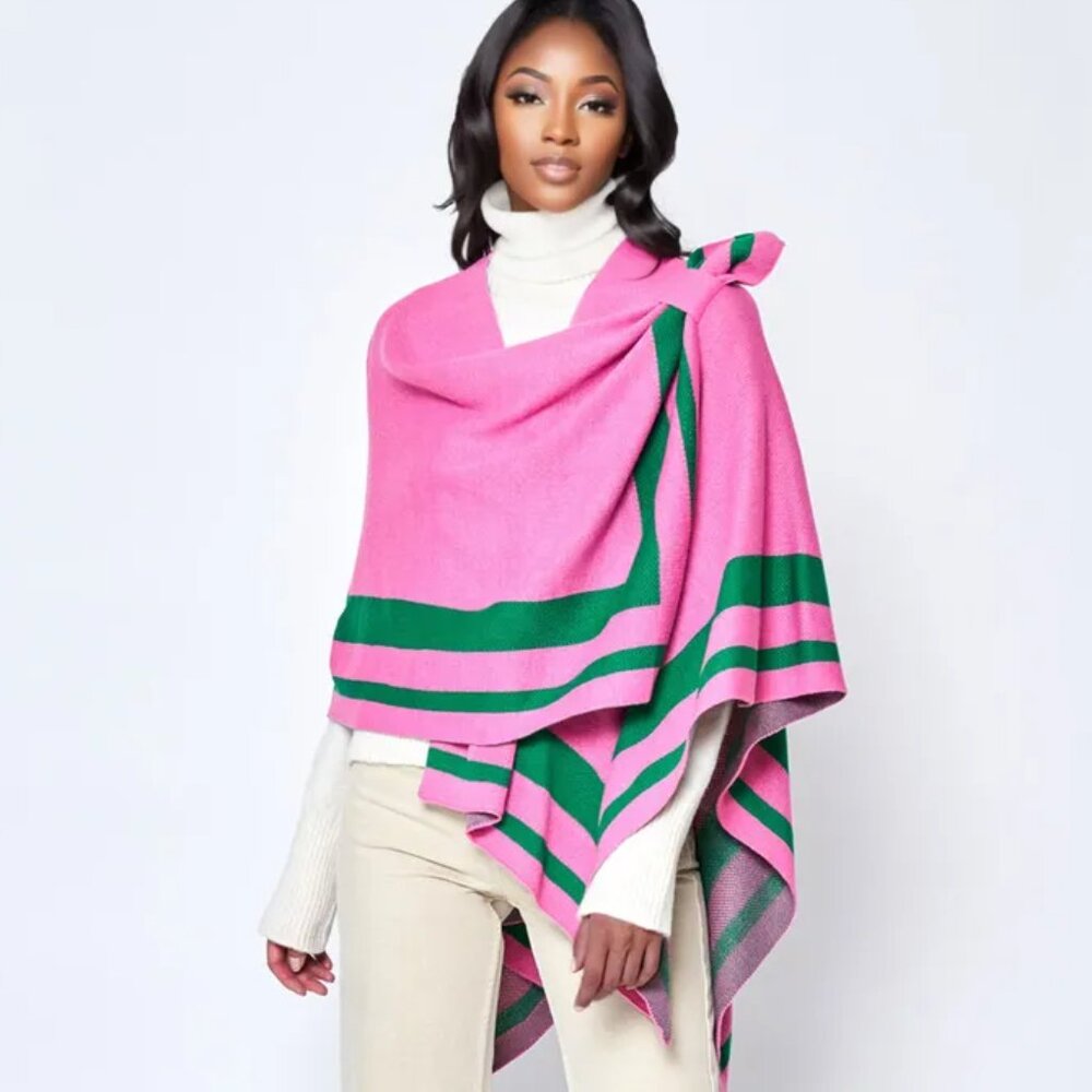 Pretty in Prestige – AKA Pink and Green One-Shoulder Ruana Wrap